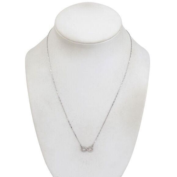 Vintage Sterling Silver 925 Cubic Zirconia Infinity Pendant Necklace 16"-18" - Picture 1 of 4